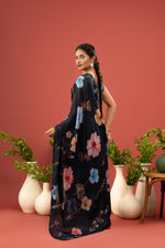 Navy Blue Saree with Georgette Print sedoracouture