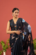 Navy Blue Saree with Georgette Print sedoracouture