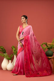 Charming Pink Sparkle Georgette Saree