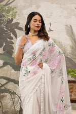 White Printed Georgette Saree withe Embroidery Saree sedoracouture