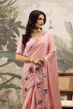 Pink Saree On Marble With Digital Patch Work sedoracouture