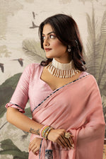 Pink Saree On Marble With Digital Patch Work sedoracouture