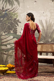 Elegant Maroon Saree with Diamond & Digital Border
