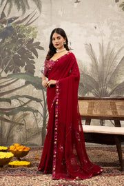 Elegant Maroon Saree with Diamond & Digital Border