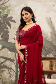 Elegant Maroon Saree with Diamond & Digital Border