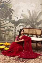 Elegant Maroon Saree with Diamond & Digital Border