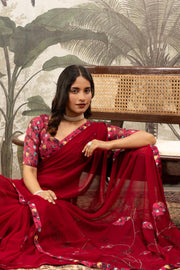 Elegant Maroon Saree with Diamond & Digital Border