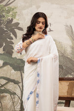 White Printed Georgette Saree with Embroidery Work sedoracouture