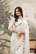 White Printed Georgette Saree with Embroidery Work sedoracouture