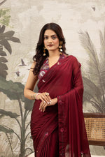Red Georgette Silk Saree with Embroidery & Diamonds sedoracouture