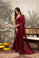 Red Georgette Silk Saree with Embroidery & Diamonds sedoracouture