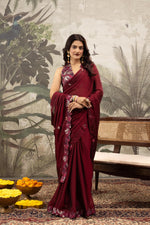Red Georgette Silk Saree with Embroidery & Diamonds sedoracouture
