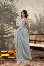 Blue Georgette Silk Saree With Digital Print sedoracouture