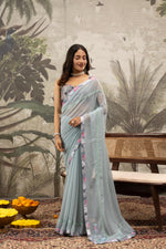 Blue Georgette Silk Saree With Digital Print sedoracouture