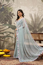 Blue Georgette Silk Saree With Digital Print sedoracouture