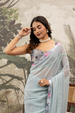 Blue Georgette Silk Saree With Digital Print sedoracouture