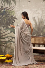 Grey Georgette Print Saree with Patch & Diamonds sedoracouture