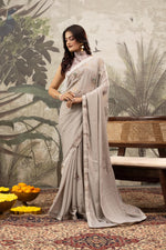 Grey Georgette Print Saree with Patch & Diamonds sedoracouture
