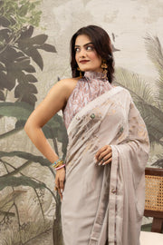 Grey Georgette Silk Saree with Patch & Diamonds