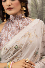 Grey Georgette Print Saree with Patch & Diamonds sedoracouture