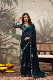 Sophisticated Blue Fancy Georgette Silk Saree