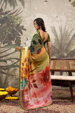 Designer Green And Pista Saree And Digital Print sedoracouture