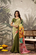 Designer Green And Pista Saree And Digital Print sedoracouture