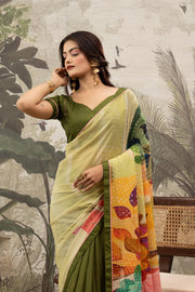 Designer Green And Pista Saree And Digital Print