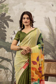 Designer Green And Pista Saree And Digital Print
