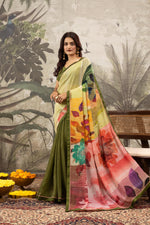 Designer Green And Pista Saree And Digital Print sedoracouture