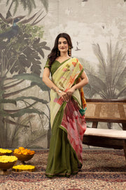 Designer Green And Pista Saree And Digital Print