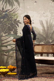 Glamorous Navy Blue Georgette Silk Saree with Diamond Accents