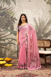 Pink Designer Saree with Digital Patchwork