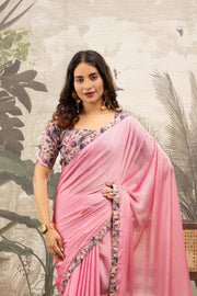 Pink Designer Saree with Digital Patchwork