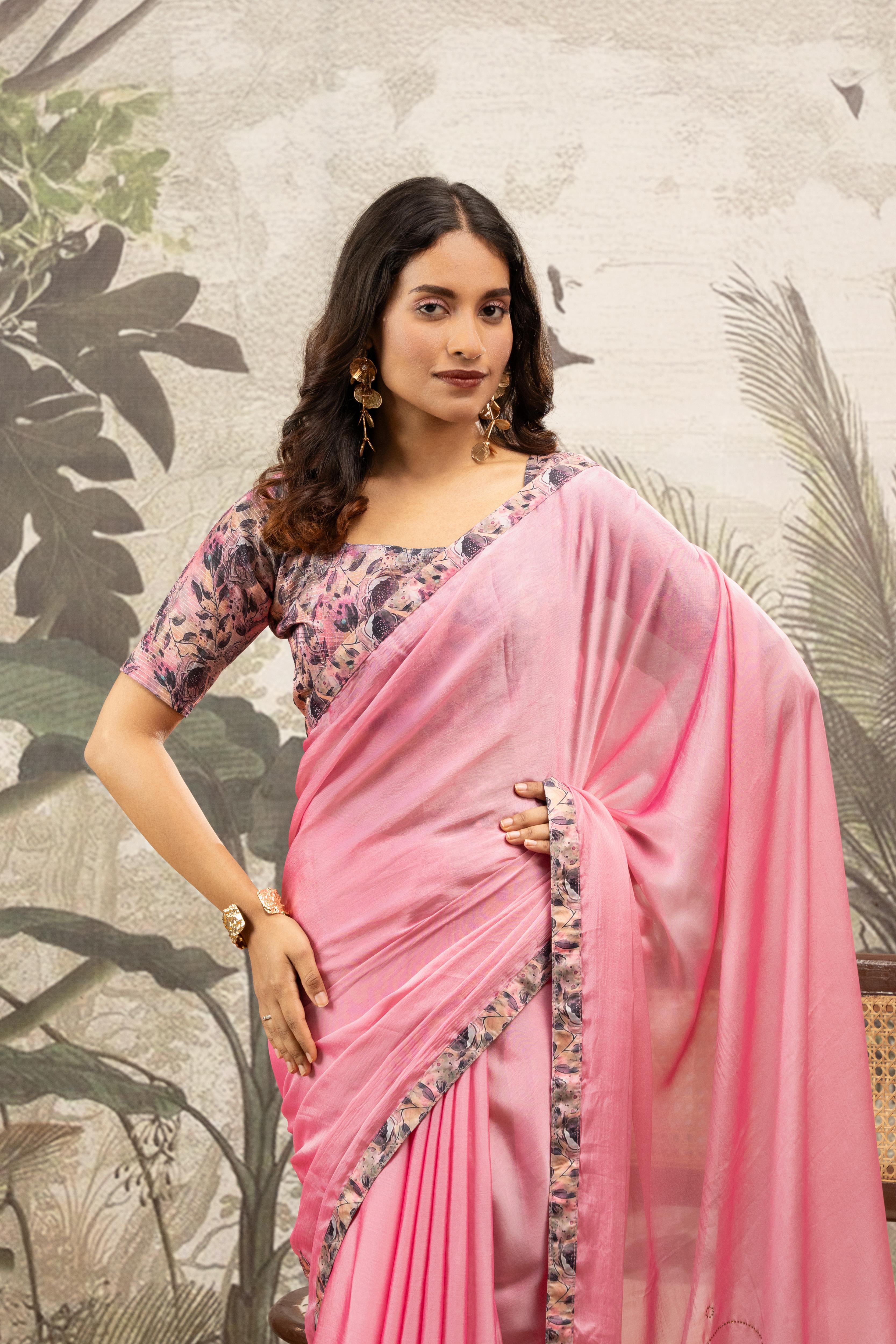 Pink Designer Saree with Digital Patchwork
