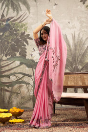 Pink Designer Saree with Digital Patchwork