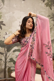 Pink Designer Saree with Digital Patchwork