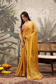 Elegant Yellow Georgette Silk Saree with Digital Border