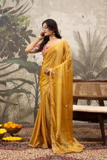 Yellow Georgette Silk Saree with Digital Border sedoracouture
