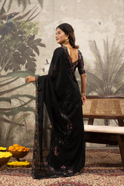 Chic Black Georgette Silk Saree with Diamond Work
