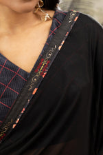 Black Georgette Print Saree with Diamond Work sedoracouture