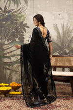 Stylish Black Georgette Silk Saree with Border Embroidery sedoracouture