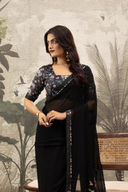 Stylish Black Georgette Silk Saree with Border Embroidery
