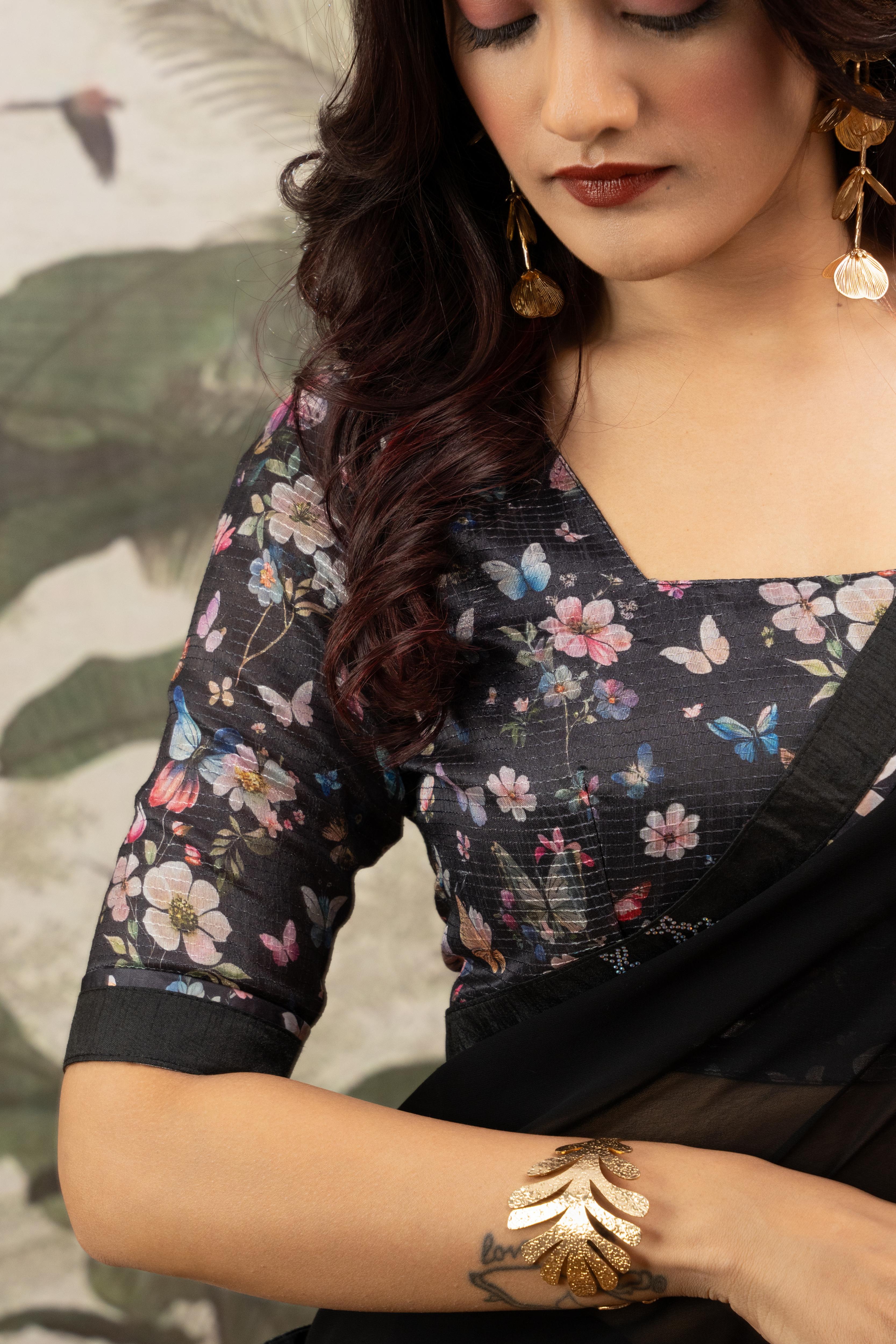 Stylish Black Georgette Silk Saree with Border Embroidery