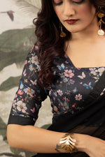 Stylish Black Georgette Silk Saree with Border Embroidery sedoracouture