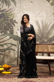 Stylish Black Georgette Silk Saree with Border Embroidery