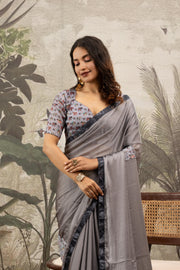 Elegant Grey Georgette Silk Saree with Embroidery