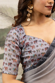 Elegant Grey Georgette Silk Saree with Embroidery