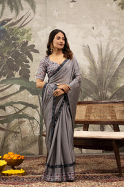 Elegant Grey Georgette Silk Saree with Embroidery