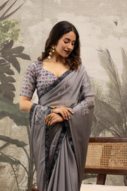 Elegant Grey Georgette Silk Saree with Embroidery